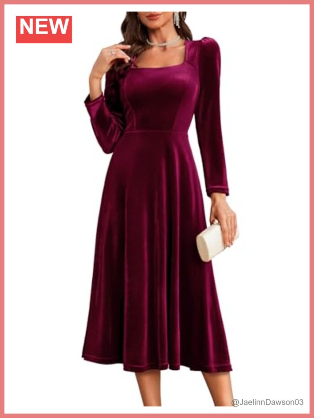 Velvet Midi Dress Long Sleeve Square Neck Cocktail Party Formal